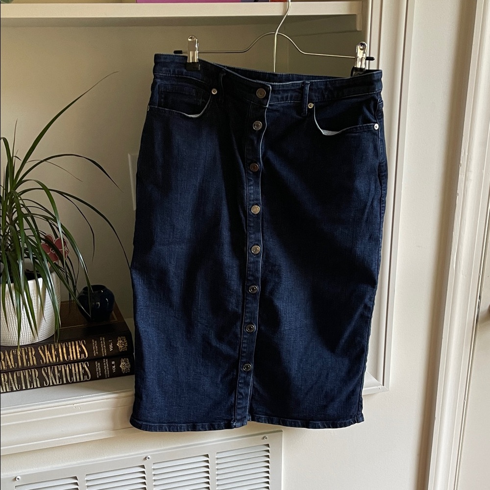 Banana Republic Dark Denim Blue Button-Front Pencil Skirt